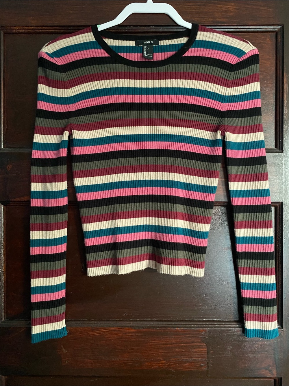 Forever 21 Multi-Color Striped Ribbed Long Sleeve Top - Size Large